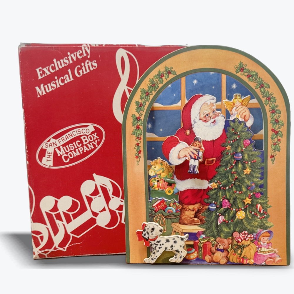 San Francisco Music Box Company Animated Santa Christmas Decor Wood 9.5in Works